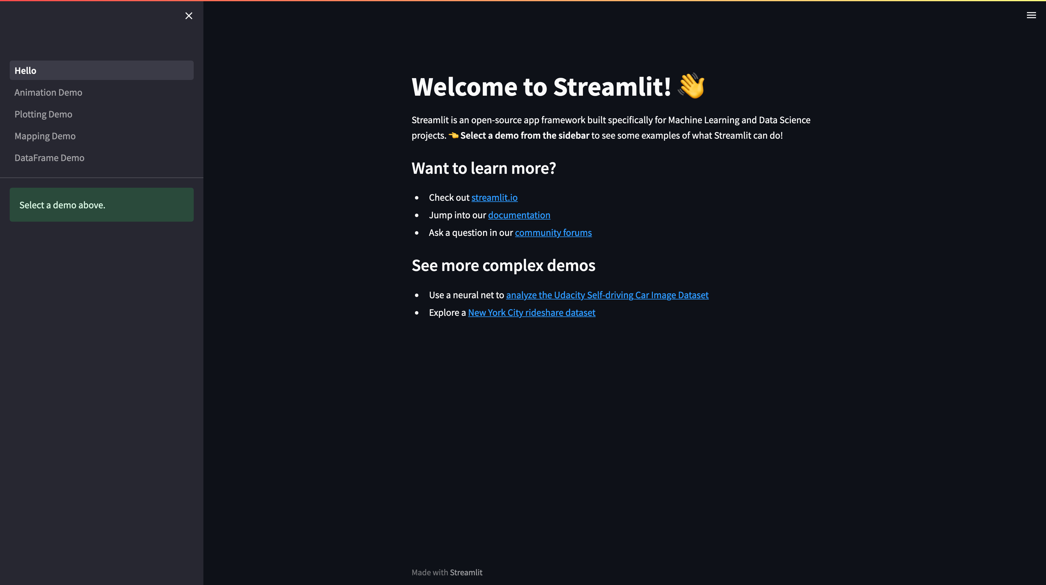 Streamlit hello 示例页面